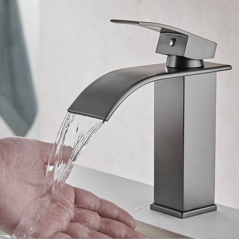 Waterfall Faucet Modern Luxury Wash Basin Sink Waterfall Mixer Stainless Steel Dressing Basin Faucet Brushed Gun Grey