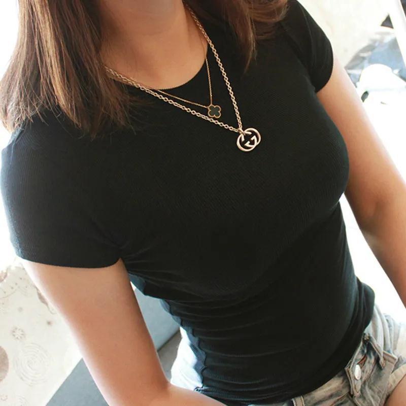 

Женская летняя и корейская версия с короткими рукавами, большого размера, однотонная, с круглым вырезом, с высокой эластичностью 2XL