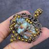 Natural Carebian Larimar Handmade Copper Wire Wrap Jewelry Pendant 2.36" s4Z84