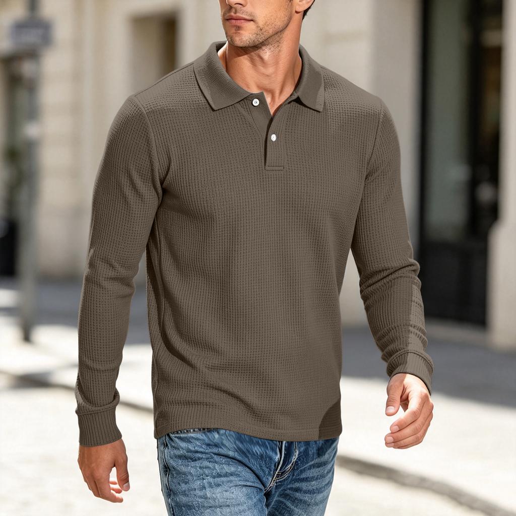 Men's Knit Long Sleeve Button-Up Shirt Casual Loose Fit Color