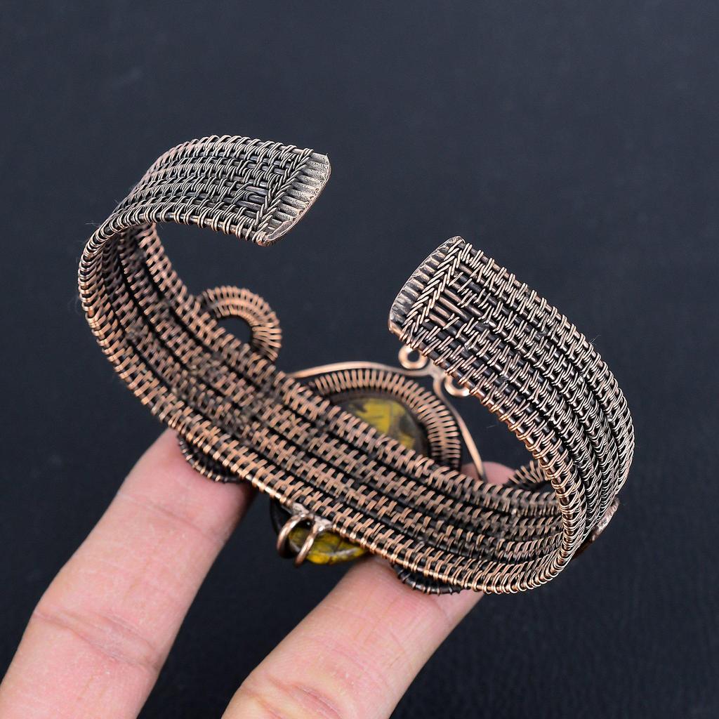 Tiger's Eye 999 Copper Wire Wrapped Silver Bangle Adjustable, Handmade Gemstone Jewelry, Gift For Mom Antique Jewelry