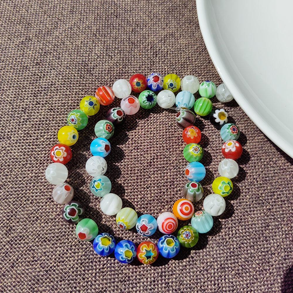 Millefiori Glass Beads 8mm - Round, Single Flower, Loose Beads for DIY Jewelry
