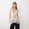 French heavy industry lace bottoming shirt women's summer irregular medium and long suspender vest hollow ruffle edge holiday top