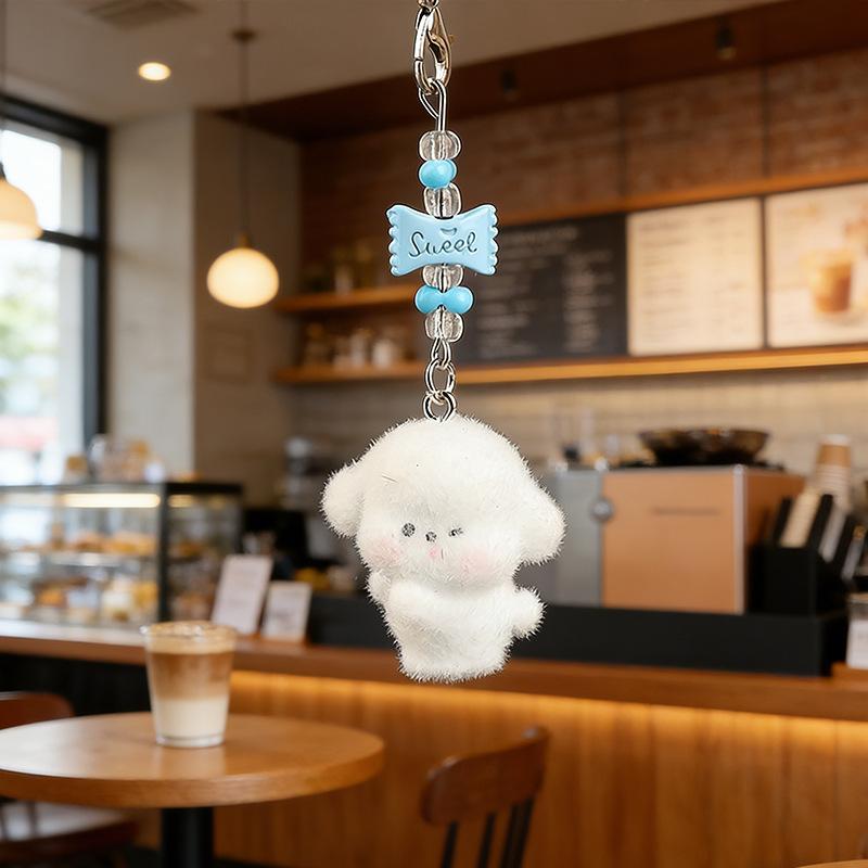 Resin Dog Pendant Multifunctional Diy Hanging Ornament Flocked Dog Keychain Comfortable Dog Phone Case Ornament For Diy Gift Bag