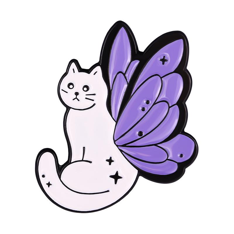 Creative Cartoon Purple Kitten Butterfly Wings Brooch - Cute Bag & Clothing Accessory