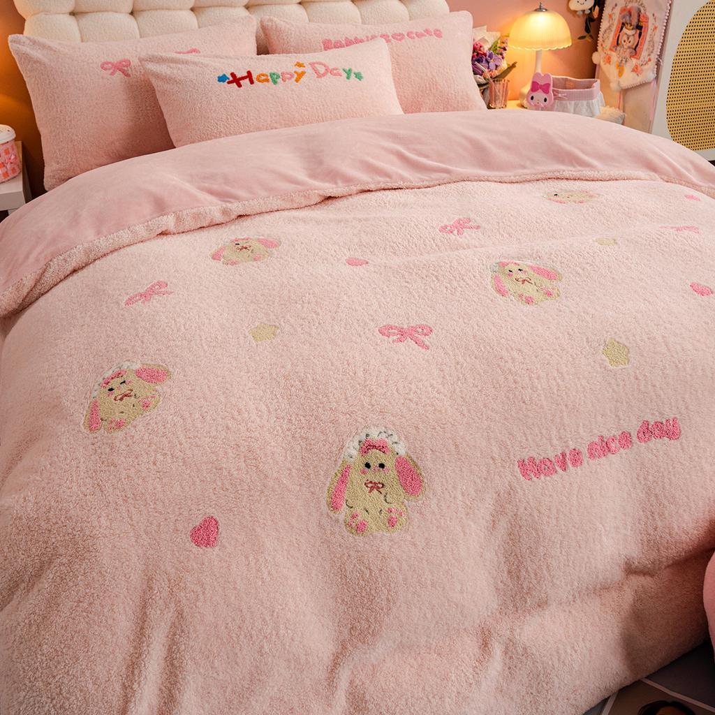 Verdicktes Milchfleece Bett Vier-Teile-Set Kinderbettwäsche Koralle Teddyfleece Studentenwohnheim Bettbezug Bettlaken Drei-Teile-Set