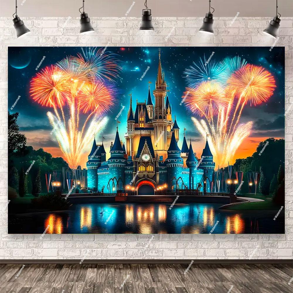 Princess Castle Fireworks Night View Ice Snow Banner Background Decor Kids Girl Birthday Party Poster Photography Wall Backdrop982