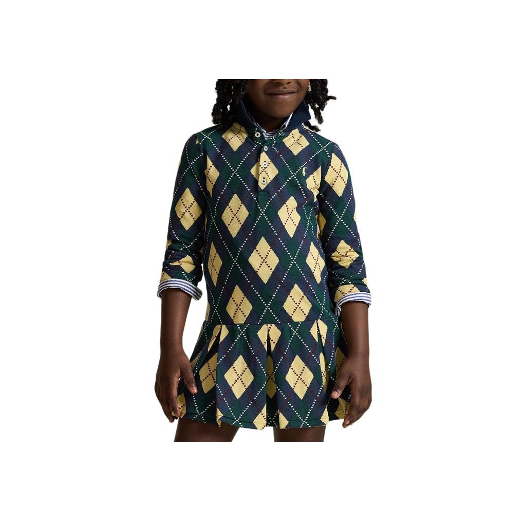 Polo Ralph Lauren Kids Dress Set FW25 With Collar Long Sleeve Elastic Waist Diamond Pattern Pleated Skirt Kids Dress Set 313979019-001