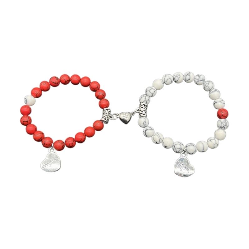 2Pcs Bracelet Set Distance Heart Connection Quality Craftsmanship Magnetic Beaded Bracelet Matching for Parents