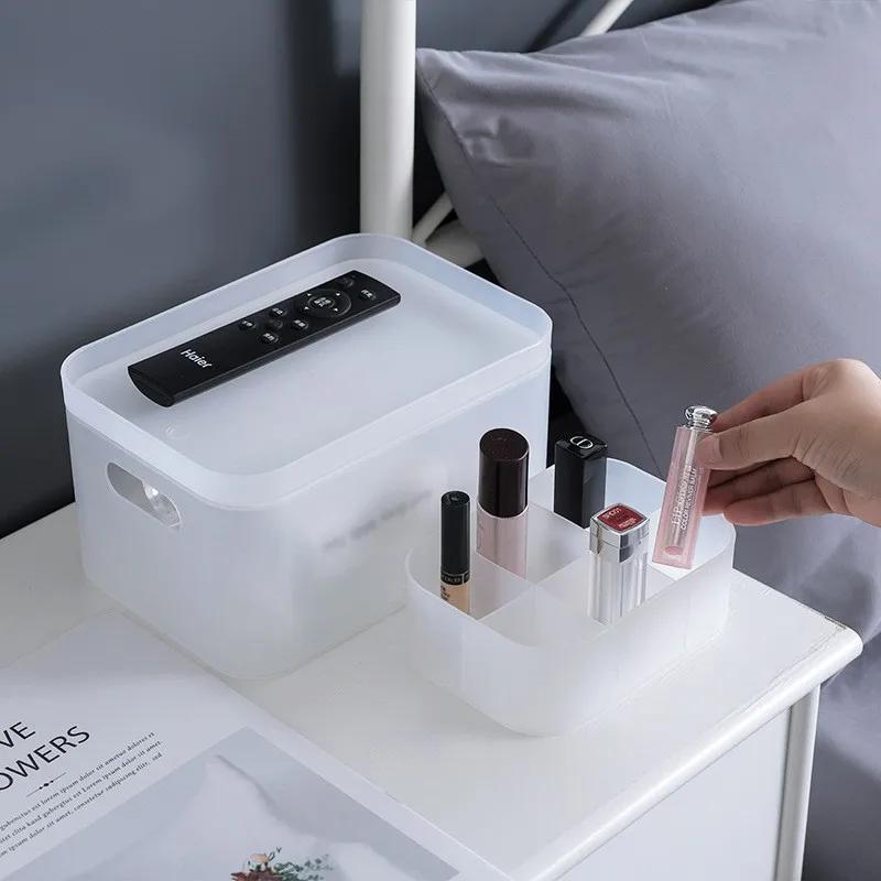 Multi-Purpose Frosted Cosmetic Storage Box-Lidded Divided Organizer for Vanity,Desktop&Makeup Area,Cosmetics & Beauty Essentials