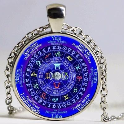 Twelve Zodiac Sign Wiccan Symbol Necklace Pendant, Pentagram Wiccan Vintage Necklace, Women'S Clothing Accessory Pendant Necklace