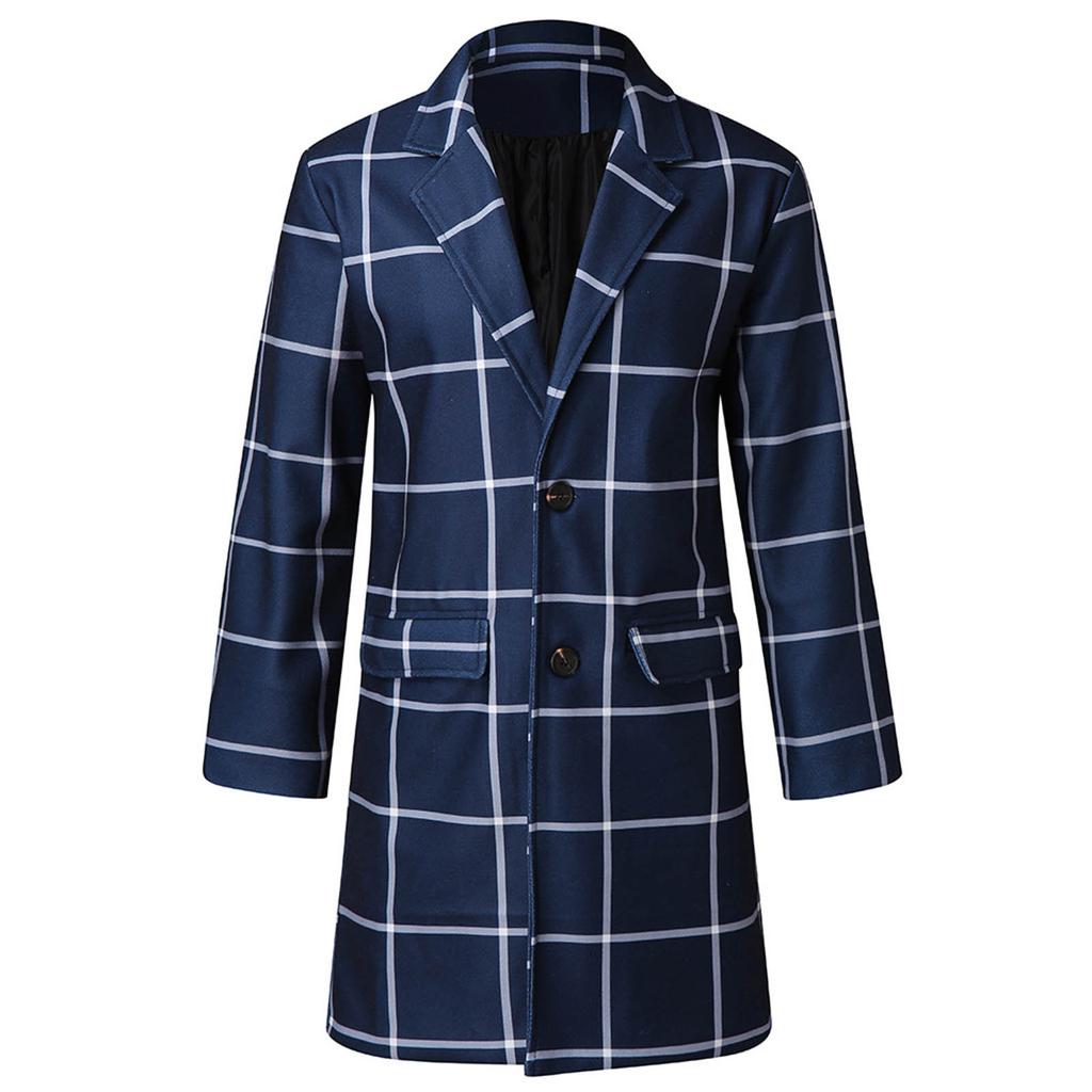 Winter Fashion Men's Solid Color Slim Long Single-breasted Woolen Trench Coat