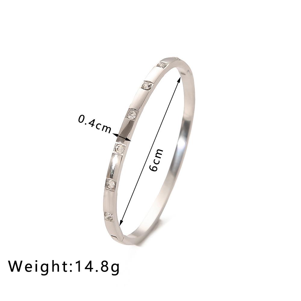 

4mm Gold Color Stainless Steel Bangle For Women Square Zirconia Charm Openable Bracelets
