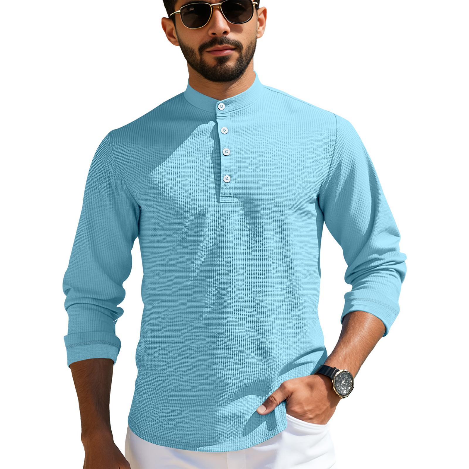 

Мужские повседневные футболки с длинным рукавом для мужчин, клетчатый текстурированный топ, футболка с 4 пуговицами, для мышц, для бейсбола, гольфа XL