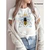 Women's Casual Short Sleeve T-Shirt with Abstract Bee & Floral Print - Breathable Semi-Sheer Round Neck Top, Relaxed Fit H-Silhouett