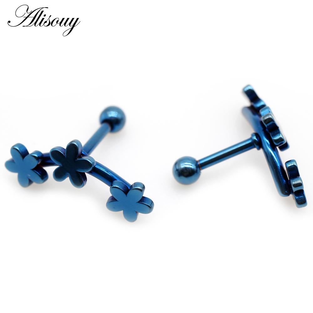 Alisouy 2pcs Fashion Three Flowers Stars Stainless Steel Men Women Ball Screw Ear Stud Earrings Unisex Piercing Jewelry Gift