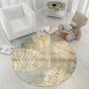 ~O~Nature-Inspired Round Rug – Artistic Feather & Leaf Floral Print Soft Floor Mat for Living Room & Home Decor