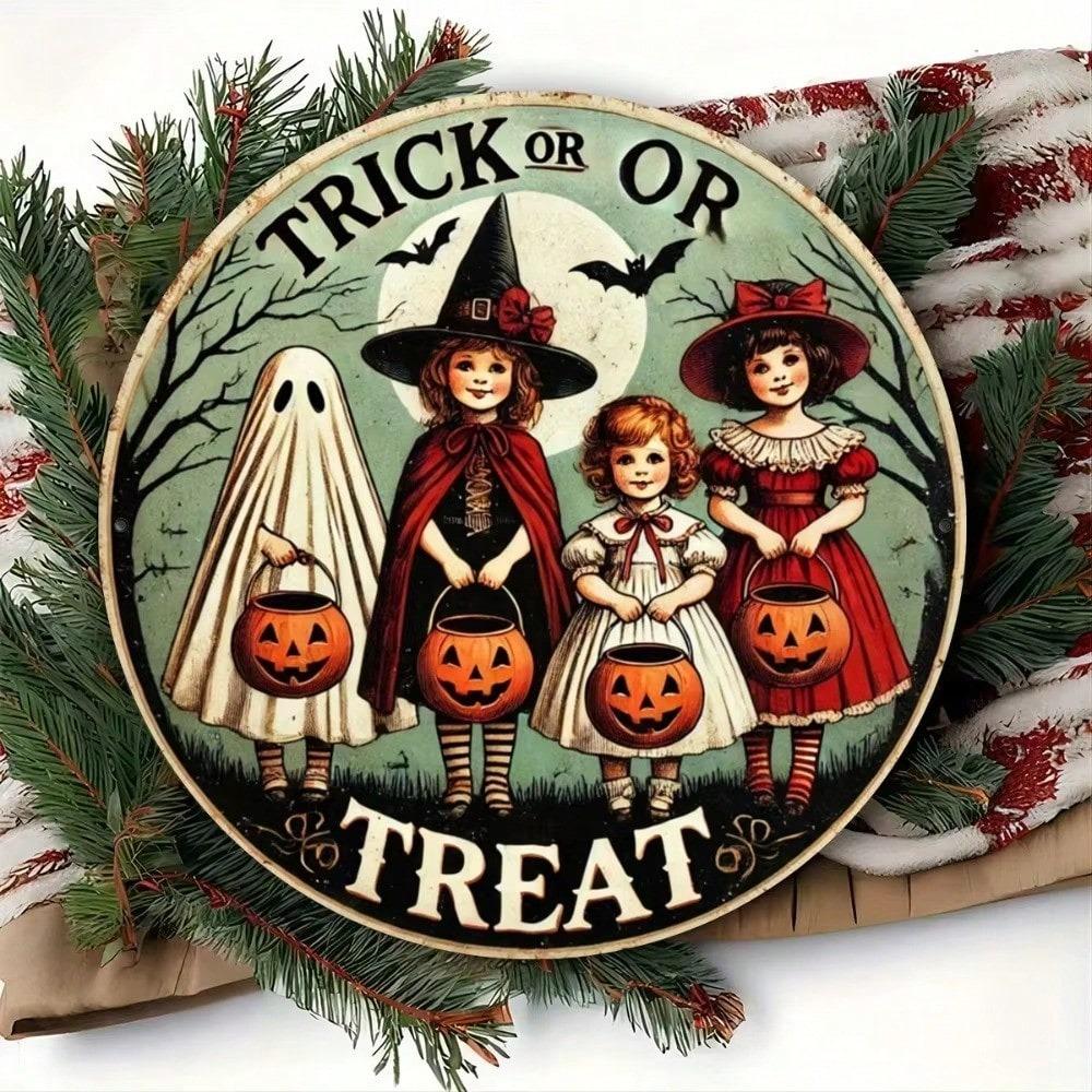 Vintage Halloween Metal Tin Sign Rustic Wall Art Retro Room Decor