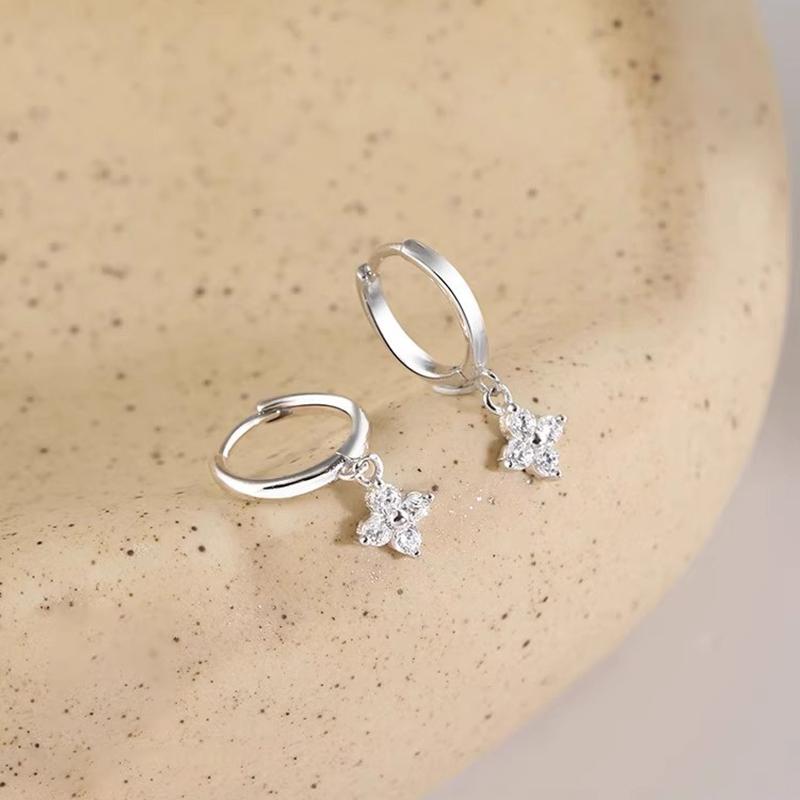 925 Silver Needle Zircon Flower Pendant Stud Earrings For Women Classic Jewelry Light Accessories
