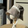 Fashion Polka Dot Ribbon Women Fisherman Hat Solid Color Lace Sunshade Hat Wide Brim Cotton Summer Sun Hat Hiking