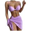 Women Sexy Fashion Bikini Solid Color Three Piece Swimsuit