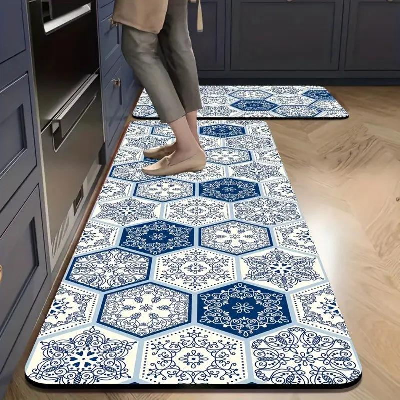 Retro Pattern Diatom Mud Floor Mat, Special Oil-Proof Water-Absorbing Quick-Drying And Easy-Cleaning Floor Mat For Kitchen