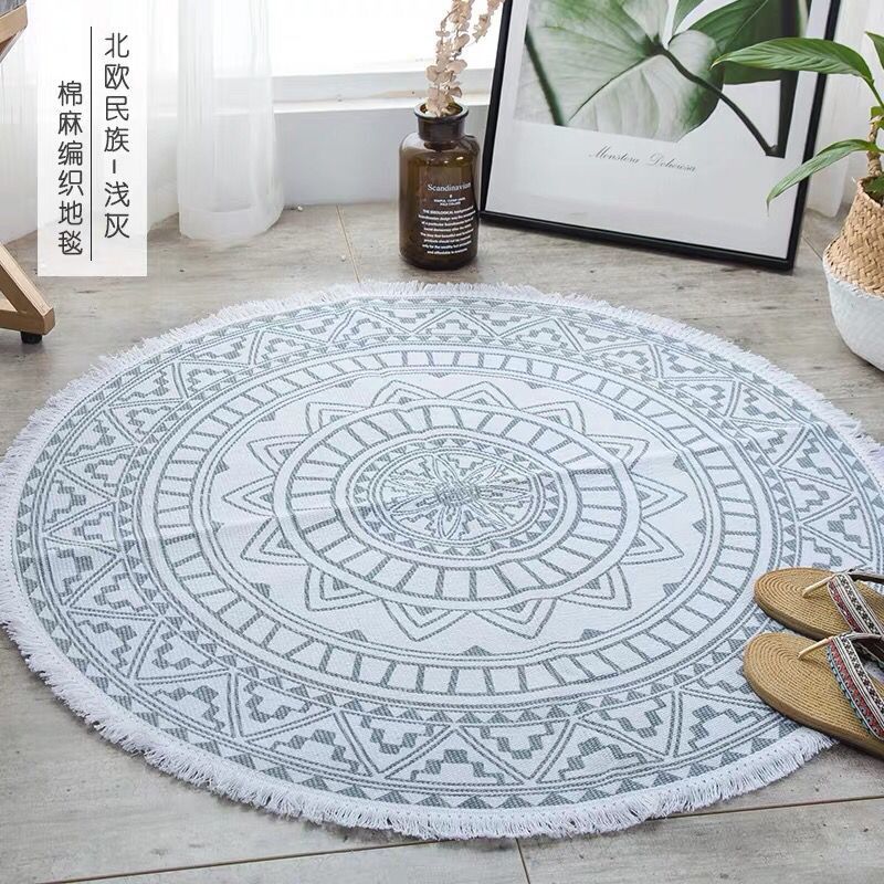Nordic Cotton and Linen Floor Mat Ethnic Style Round Carpet Doormat Foot Mat Entry Bedroom Non-slip Mat Bohemian