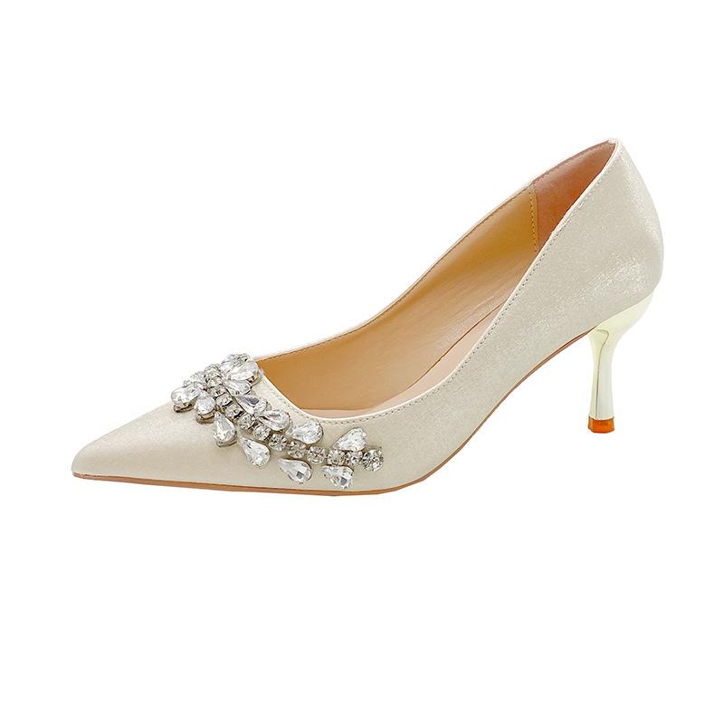 

Французские туфли на высоком каблуке из абрикосового атласа со стразами, женские свадебные туфли Xiuhe, легкие туфли на тонких каблуках, не уставшие ноги, одиночные туфли 40