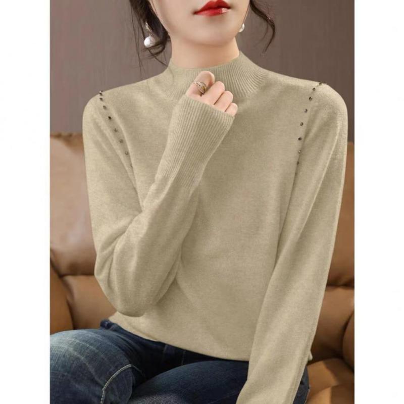 Autumn and winter new soft waxy fashion temperament semi-turtleneck inner sweater women's simple versatile loose knitted bottoming shirt