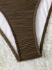 2025 European & American Strappy Backless Pleated Bikini Set – Solid Color Swimwear
