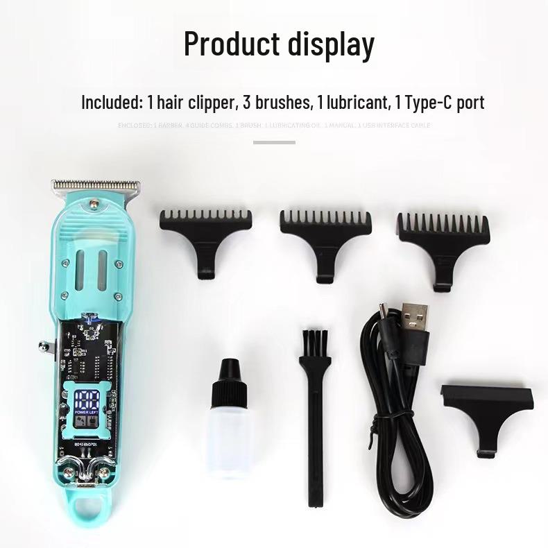Tondeuse à cheveux professionnelle LCD rechargeable transparente rétro pour le rasage et la coupe