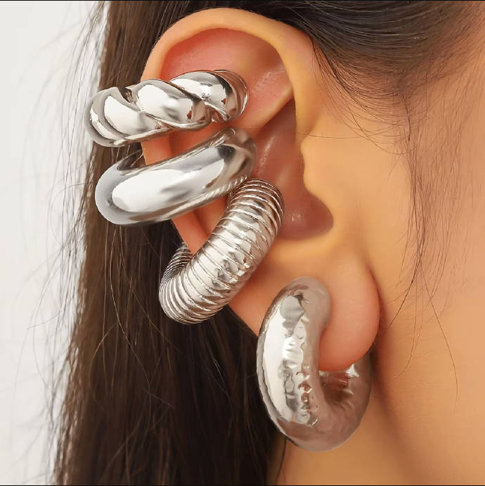5pcs/set Trendy Elegant Design Ear Cuff Classic Elegant Style Gifts Women's No Piercing Clip silver Earrings Circle Leaf Shaped