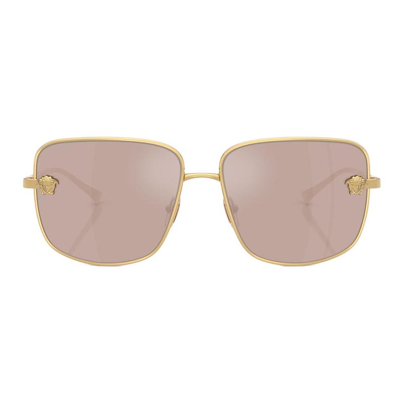 Versace Temple Logo Metal Square Sunglasses Women's Gold 65976351 VE228210025-Gold 59/15/140-h.51