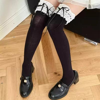 Stockings Women Japanese Style Solid Color Long Socks Thigh High Stockings Sweet Girls Lolita Lace Ruffle Socks Thigh High Socks