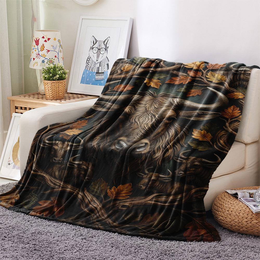 1PC Woodcarved Wildlife Art Print FlAannel Blanket, High quality Comfortable for All Seasons, Home Decor, Warmth and Comfort
