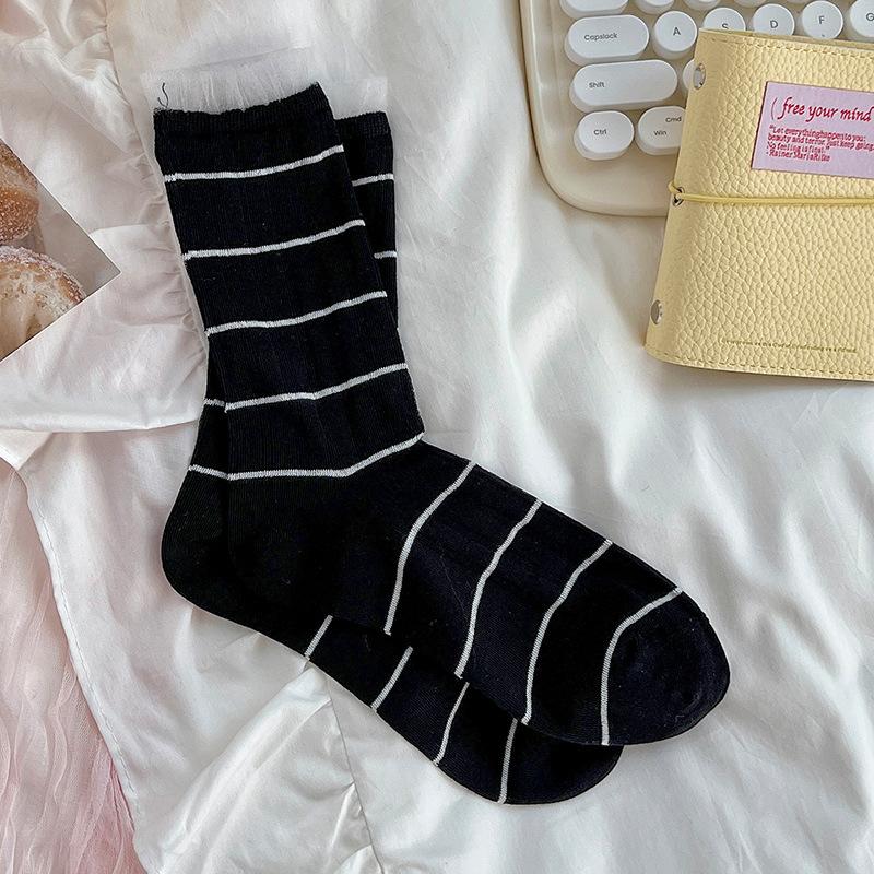 Chaussettes montantes tube d'été fines pour femmes, rayées, dentelle, maille dentelle, respirantes, sans os