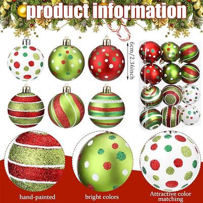New 12Pcs Christmas Balls Ornament For Home Indoor Holiday Party Hanging Decor