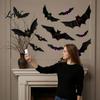 Night Glowing Atmosphere Lights 48Pcs Halloween Bats Wall Decor, LED Light Up Bats, 12 with Remote, Window Clings 6 Sizes 3D Stickers for Indoor Door