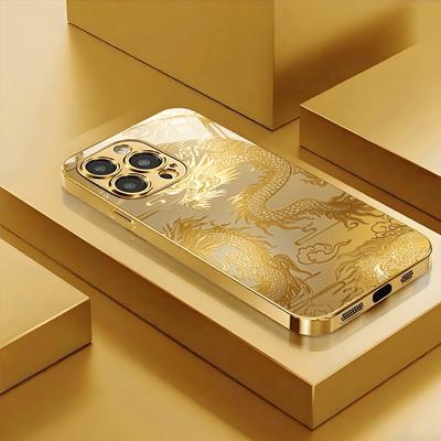 Luxus Goldener Drache Gold Metallic Lack Glas Handyhülle Für iPhone 17 16 15 14 13 12 11 Pro Max 15 14 Plus 17 Air 16E Hülle