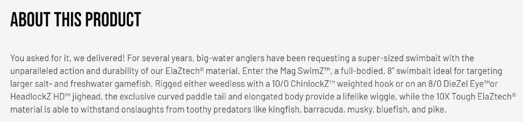 Zman Soft Lure Mag SwimZ 8 Inch 3/Pack Pearl (8057)