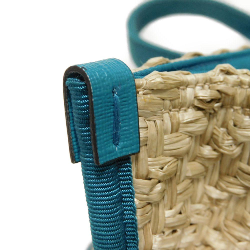 Used 9539 ME MYSELF & I Tote Bag 605831 7924 Emerald Green TIFFANY & Co. Blue Green White Logo Straw Natural Kids from