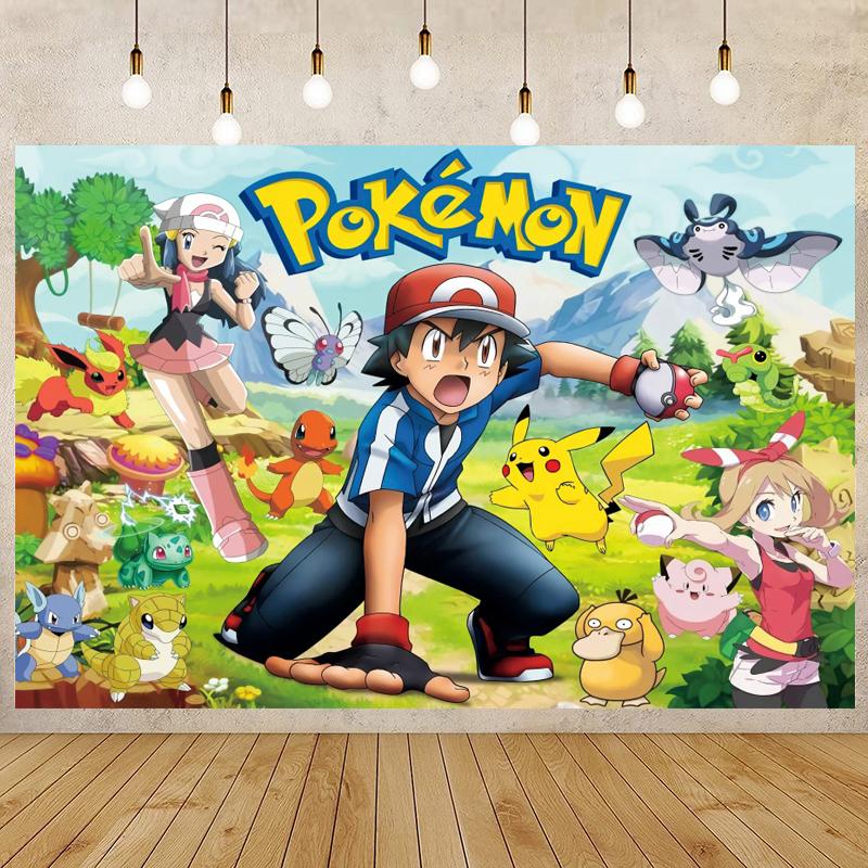 Cartoon Cute Kid Birthday Party Decorations Backdrop Pikachu Theme Photography Background Baby Shower Banner Photo Booth Props440
