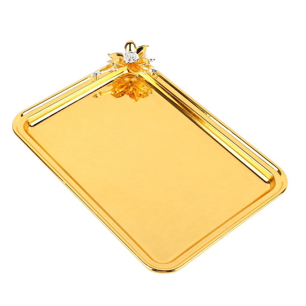 Plateau de service de table Européen Léger Luxe Décoratif Rectangulaire Plateau de service alimentaire avec décor floral pour Salon KTV Hôtel Or