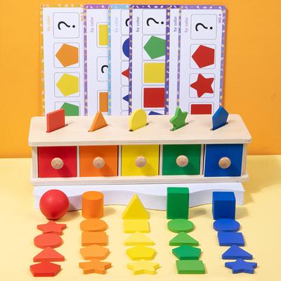 Montessori dřevěná krabička na třídění podle barev Hra Geometrické přiřazovací bloky Vzdělávací hračka pro rané vzdělávání Dárek za 3 4 5