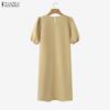 ZANZEA Women Casual Round Neck Short Sleeve Dress