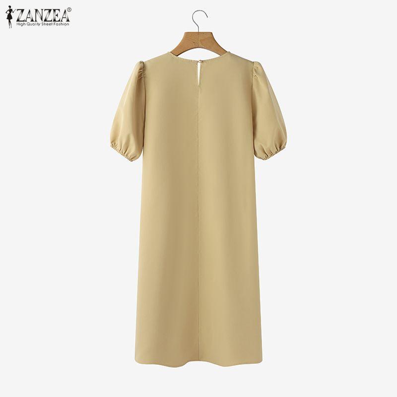 ZANZEA Women Casual Round Neck Short Sleeve Dress
