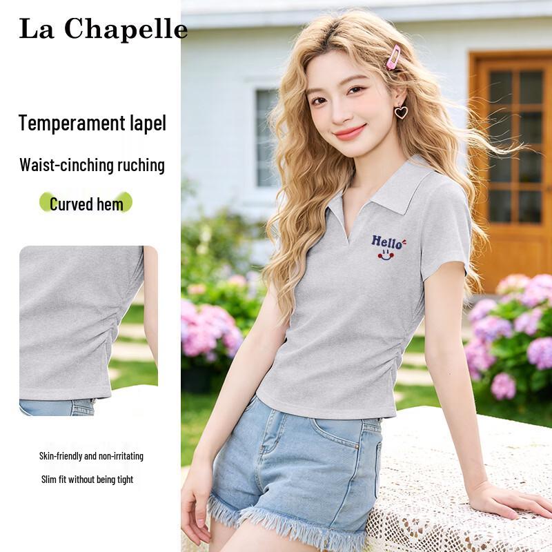 La Chapelle Women's Slim-Fit Polo T-Shirt with Ruched Detail