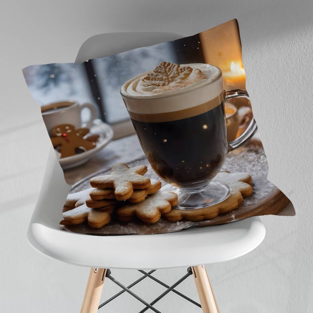 Winter Christmas Art Coffee Pillow Case For 30x30cm45x45cm55x55cm For Home Bedroom Decoration And Protector
