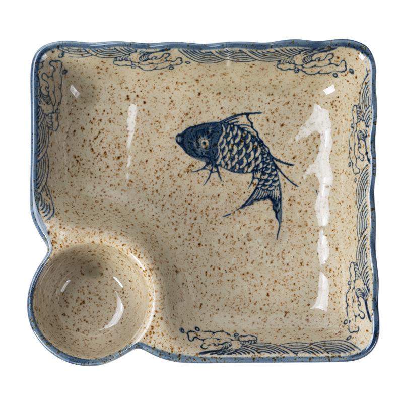 Handmade Japanese Ceramic Dinner Plates with Sauce Dish Sushi Plates Unique Glazed Pottery Plates Artisan Tableware