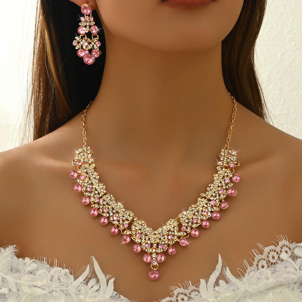 3 PCS Women's Zircon Sets Rhinestone Crystal Earrings Set Colorful Necklace Earrings Two Pieces Wedding Party Zircon